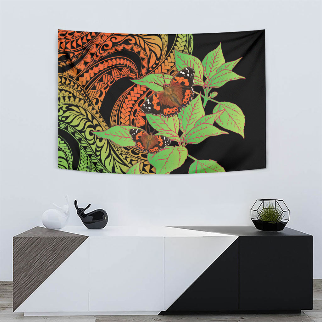 Kamehameha Butterfly Hawaii Tapestry Hawaiian Pulelehua Mamaki Orange Green Color