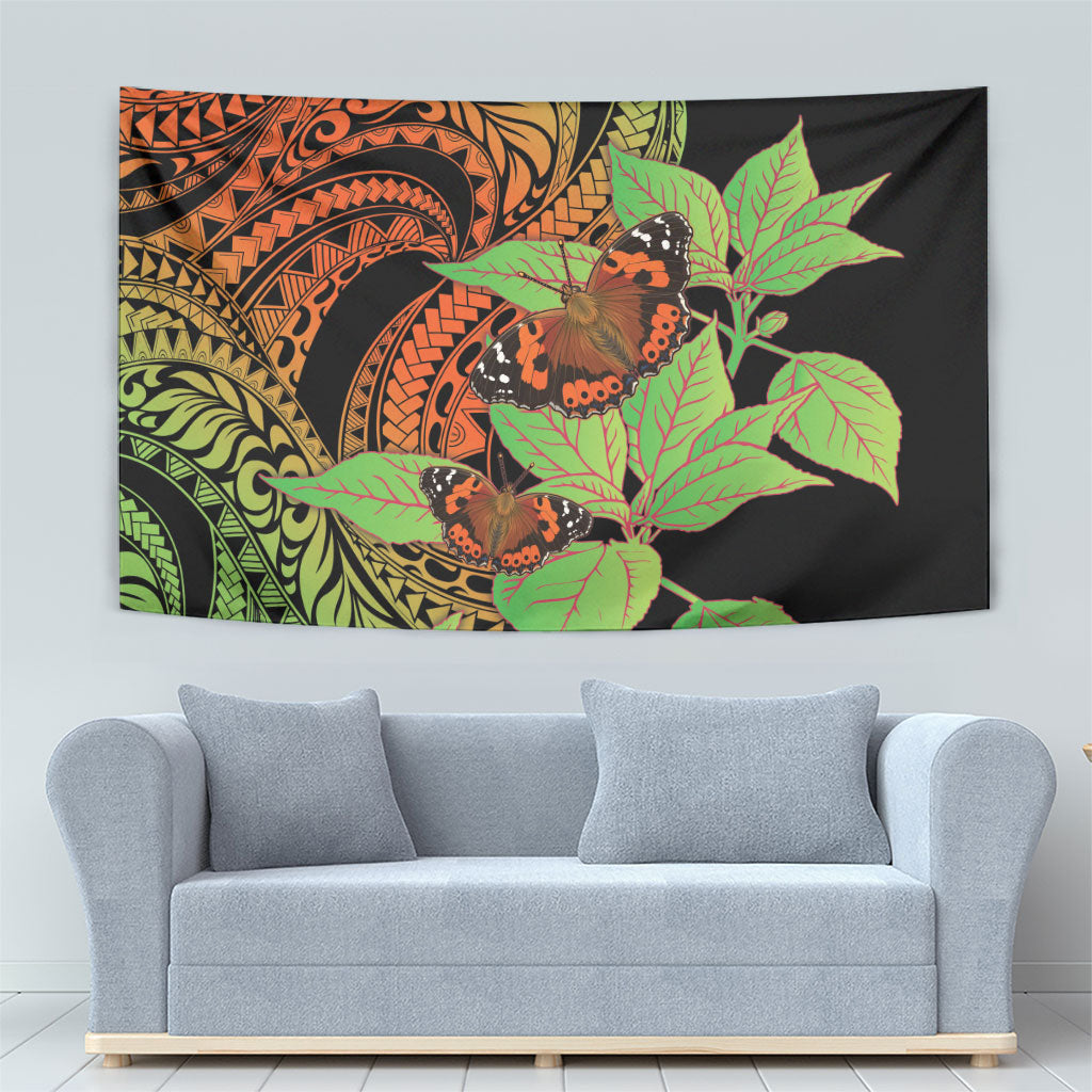 Kamehameha Butterfly Hawaii Tapestry Hawaiian Pulelehua Mamaki Orange Green Color