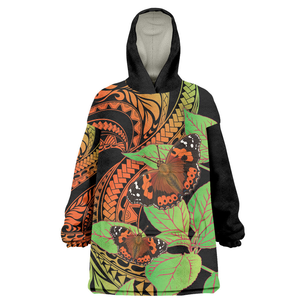 Kamehameha Butterfly Hawaii Wearable Blanket Hoodie Hawaiian Pulelehua Mamaki Orange Green Color