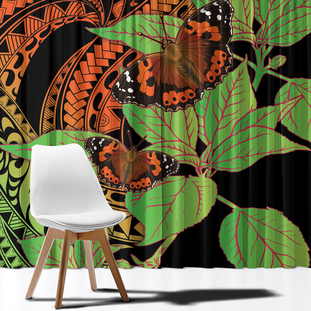 Kamehameha Butterfly Hawaii Window Curtain Hawaiian Pulelehua Mamaki Orange Green Color