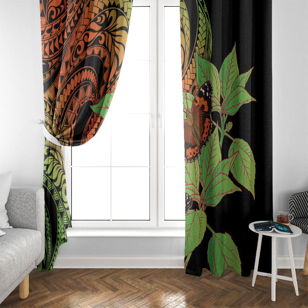 Kamehameha Butterfly Hawaii Window Curtain Hawaiian Pulelehua Mamaki Orange Green Color