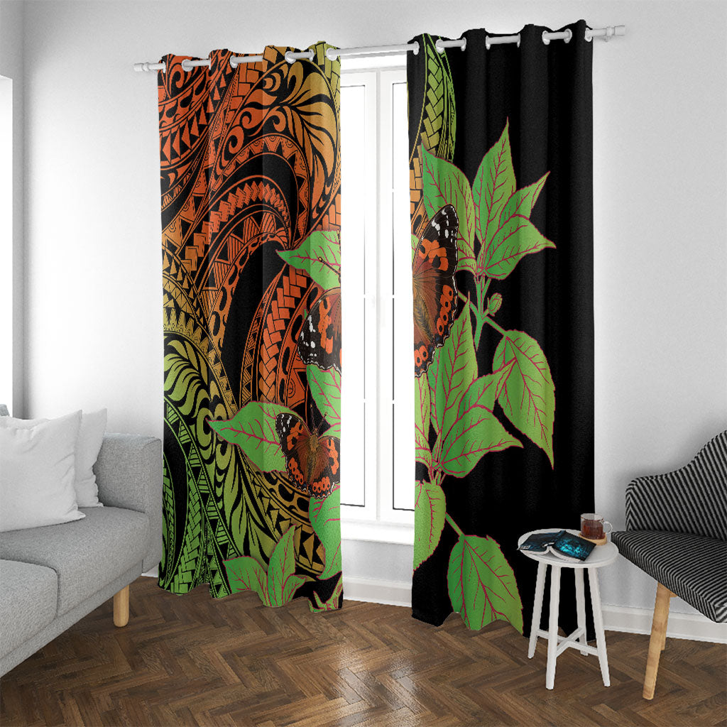 Kamehameha Butterfly Hawaii Window Curtain Hawaiian Pulelehua Mamaki Orange Green Color
