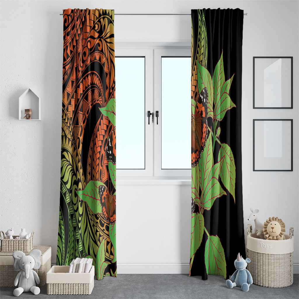 Kamehameha Butterfly Hawaii Window Curtain Hawaiian Pulelehua Mamaki Orange Green Color