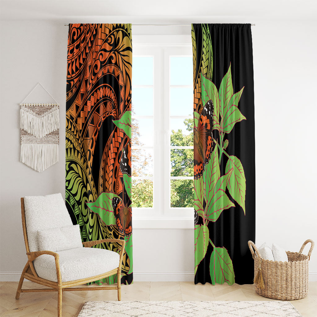 Kamehameha Butterfly Hawaii Window Curtain Hawaiian Pulelehua Mamaki Orange Green Color
