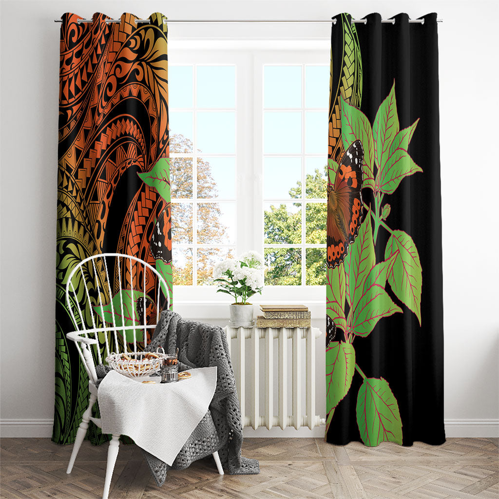 Kamehameha Butterfly Hawaii Window Curtain Hawaiian Pulelehua Mamaki Orange Green Color