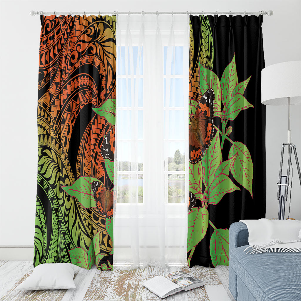 Kamehameha Butterfly Hawaii Window Curtain Hawaiian Pulelehua Mamaki Orange Green Color
