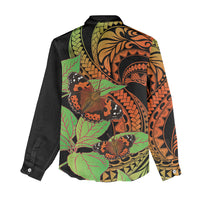 Kamehameha Butterfly Hawaii Women Casual Shirt Hawaiian Pulelehua Mamaki Orange Green Color
