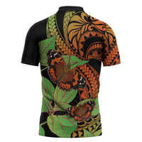 Kamehameha Butterfly Hawaii Zipper Polo Shirt Hawaiian Pulelehua Mamaki Orange Green Color