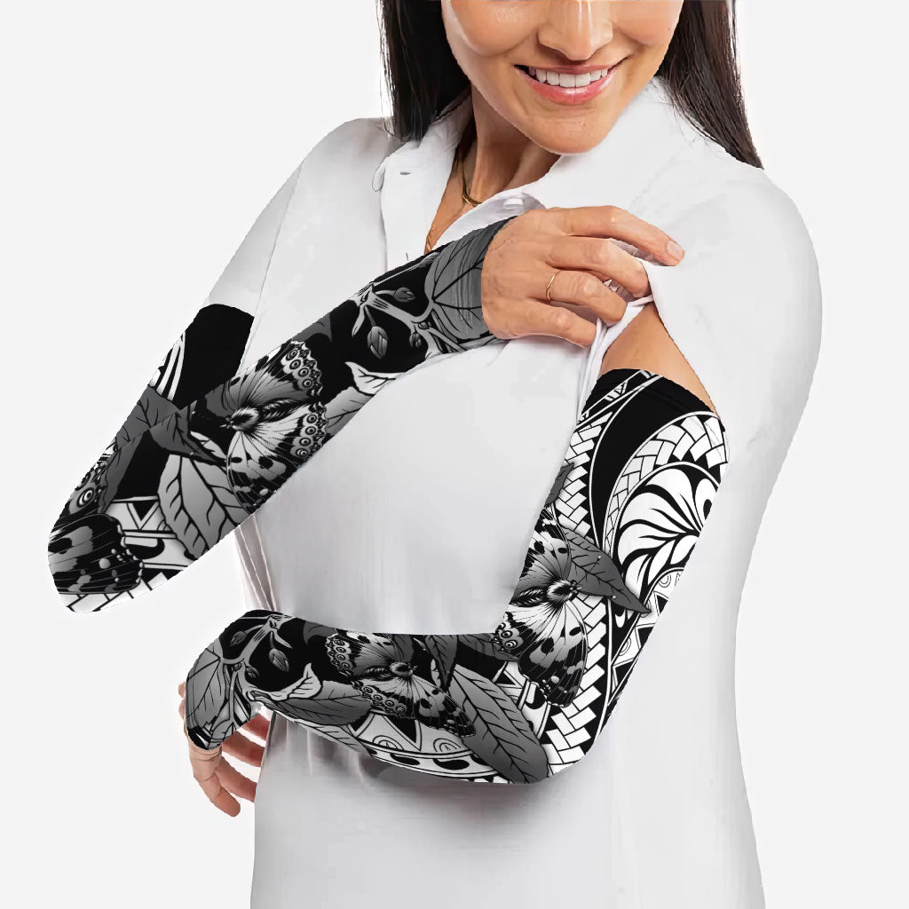 Kamehameha Butterfly Hawaii Arm Sleeves Hawaiian Pulelehua Mamaki Black Color
