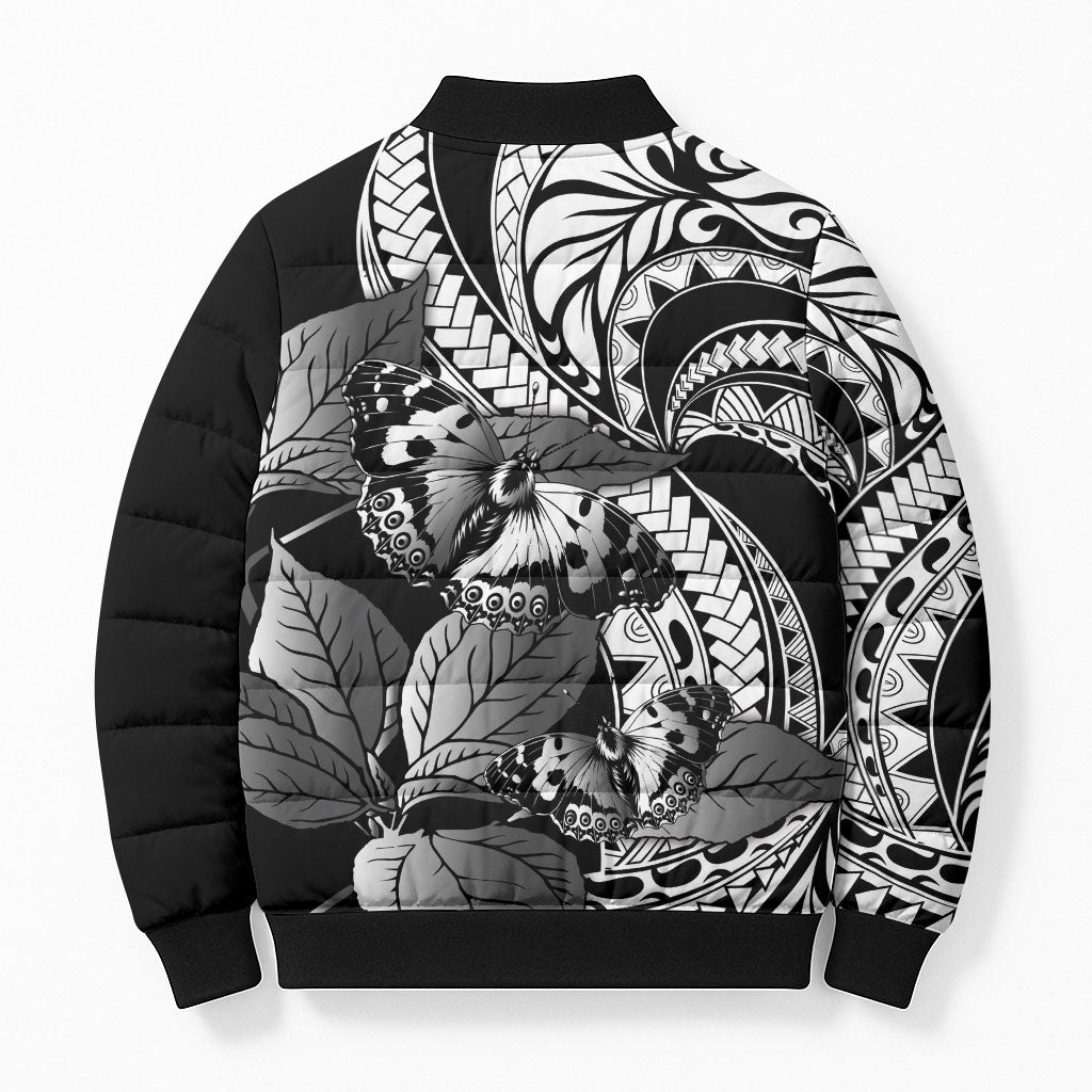 Kamehameha Butterfly Hawaii Bomber Puffer Jacket Hawaiian Pulelehua Mamaki Black Color