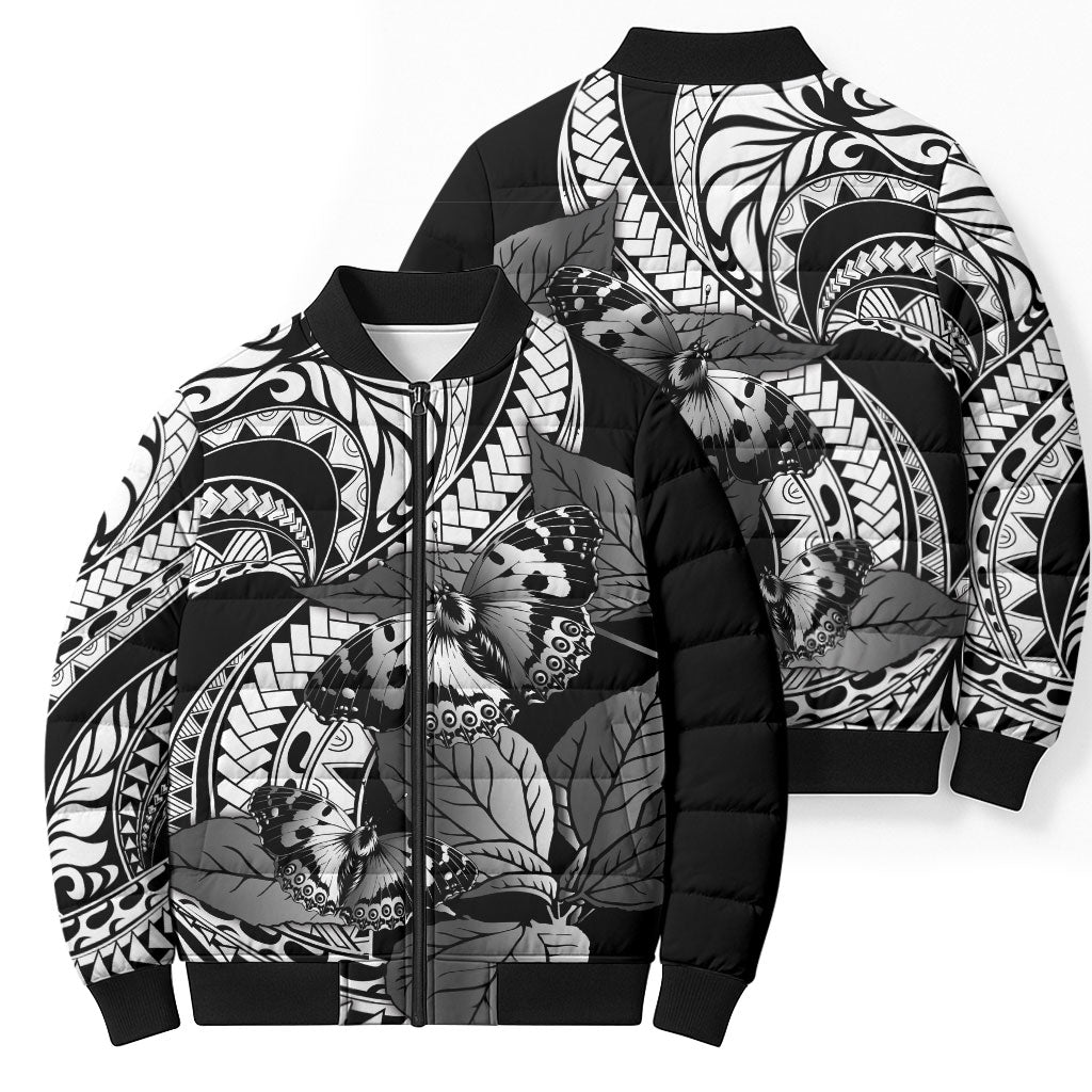 Kamehameha Butterfly Hawaii Bomber Puffer Jacket Hawaiian Pulelehua Mamaki Black Color