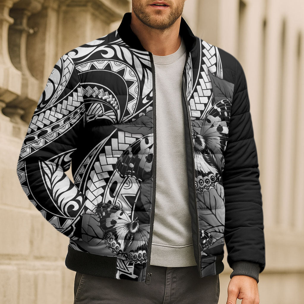 Kamehameha Butterfly Hawaii Bomber Puffer Jacket Hawaiian Pulelehua Mamaki Black Color