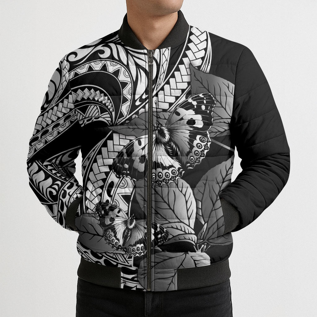 Kamehameha Butterfly Hawaii Bomber Puffer Jacket Hawaiian Pulelehua Mamaki Black Color