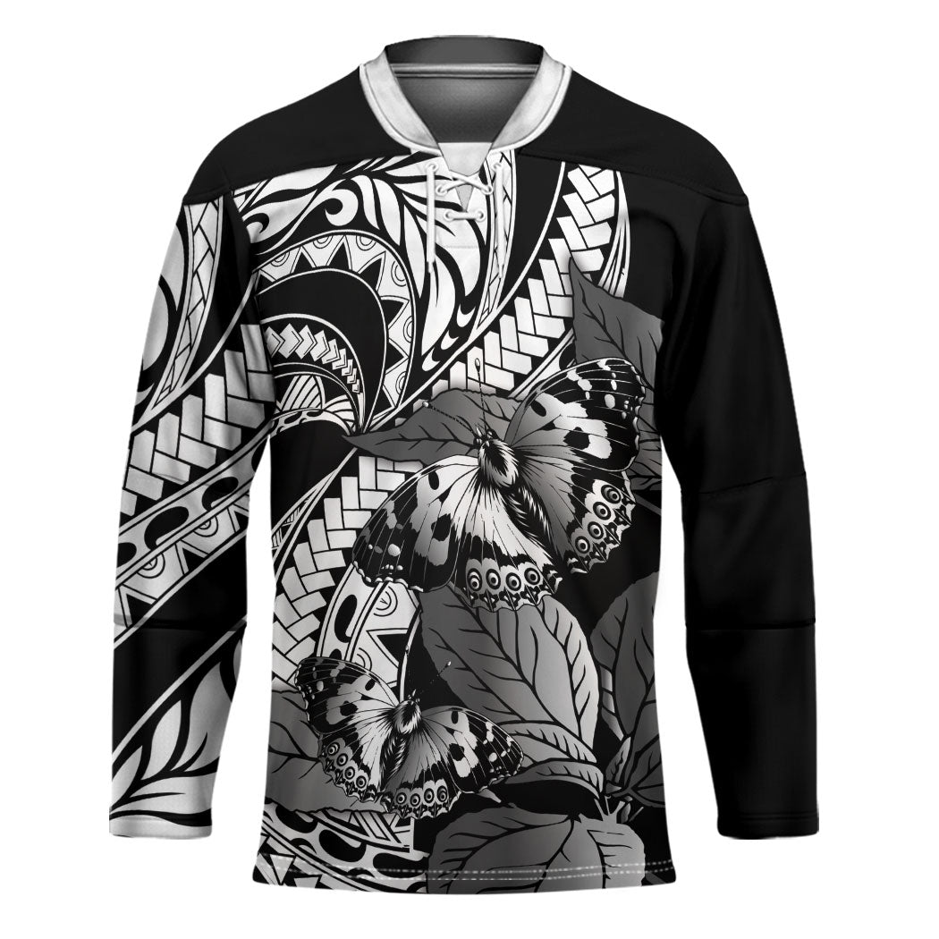 Kamehameha Butterfly Hawaii Hockey Jersey Hawaiian Pulelehua Mamaki Black Color