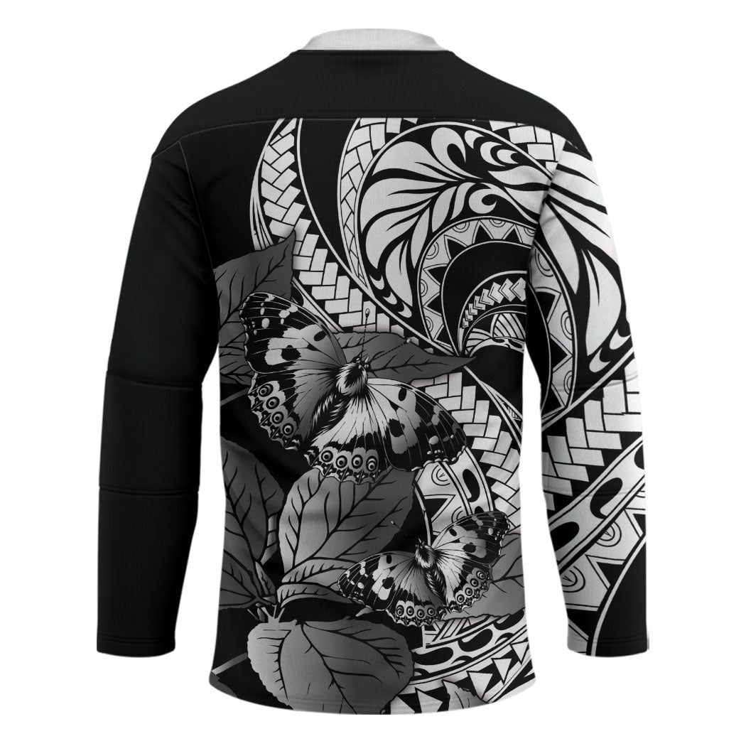 Kamehameha Butterfly Hawaii Hockey Jersey Hawaiian Pulelehua Mamaki Black Color