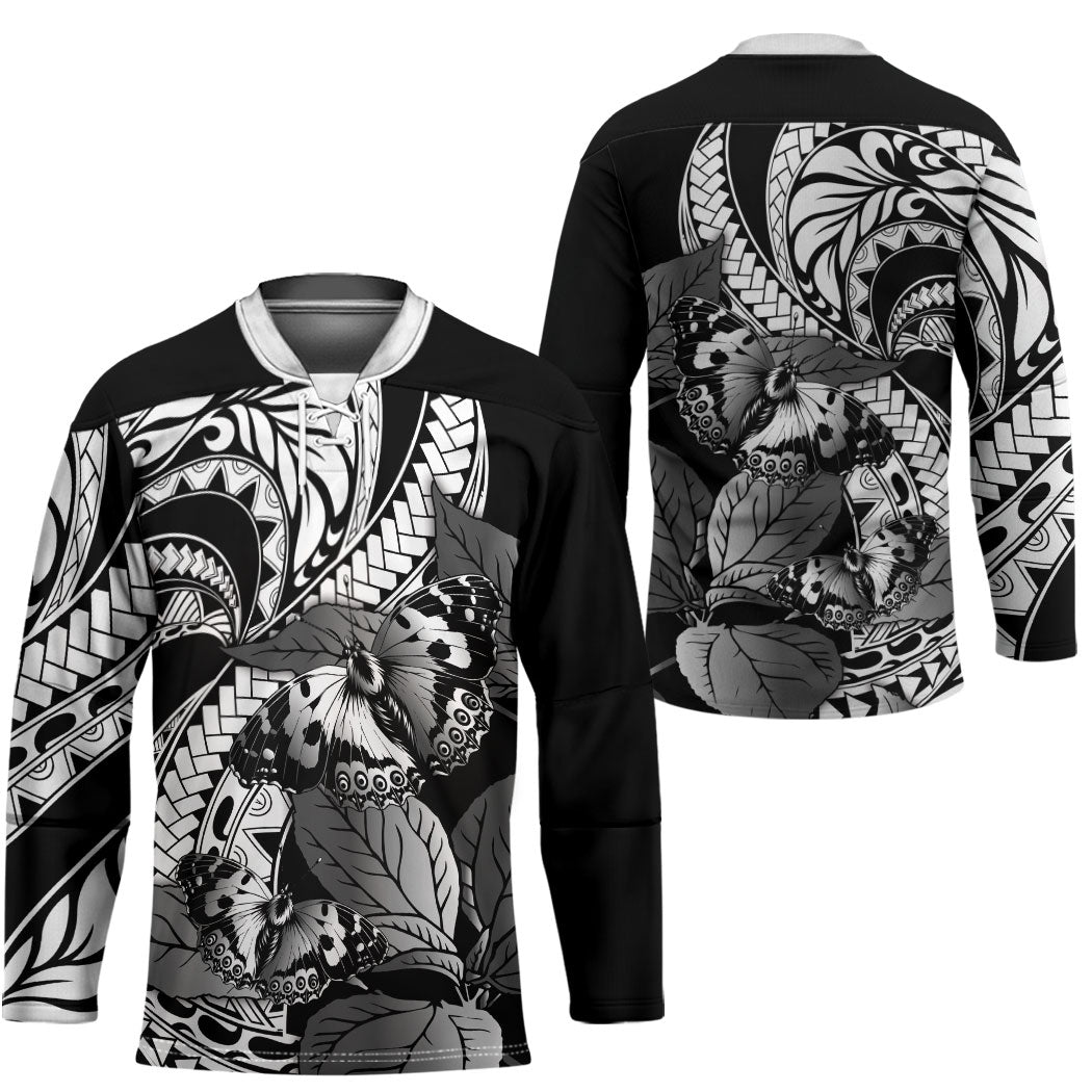 Kamehameha Butterfly Hawaii Hockey Jersey Hawaiian Pulelehua Mamaki Black Color