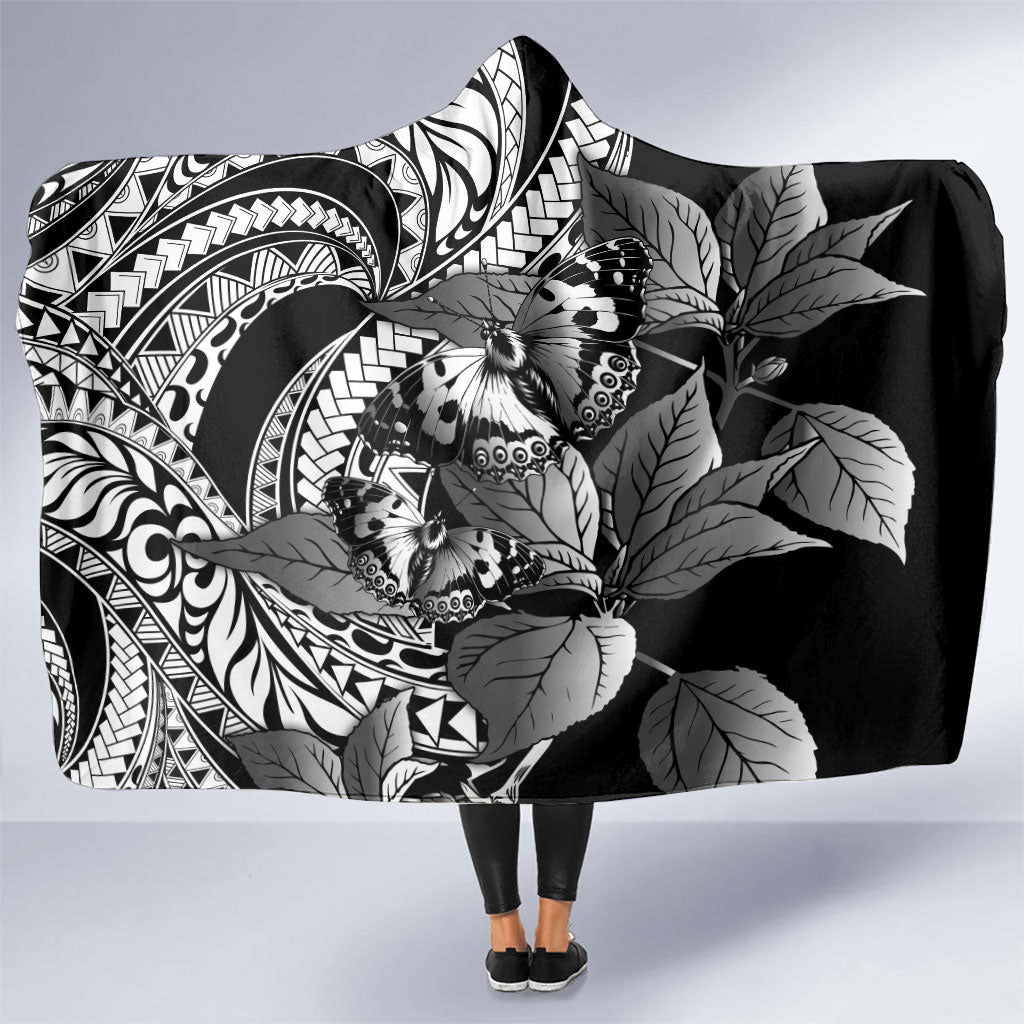 Kamehameha Butterfly Hawaii Hooded Blanket Hawaiian Pulelehua Mamaki Black Color