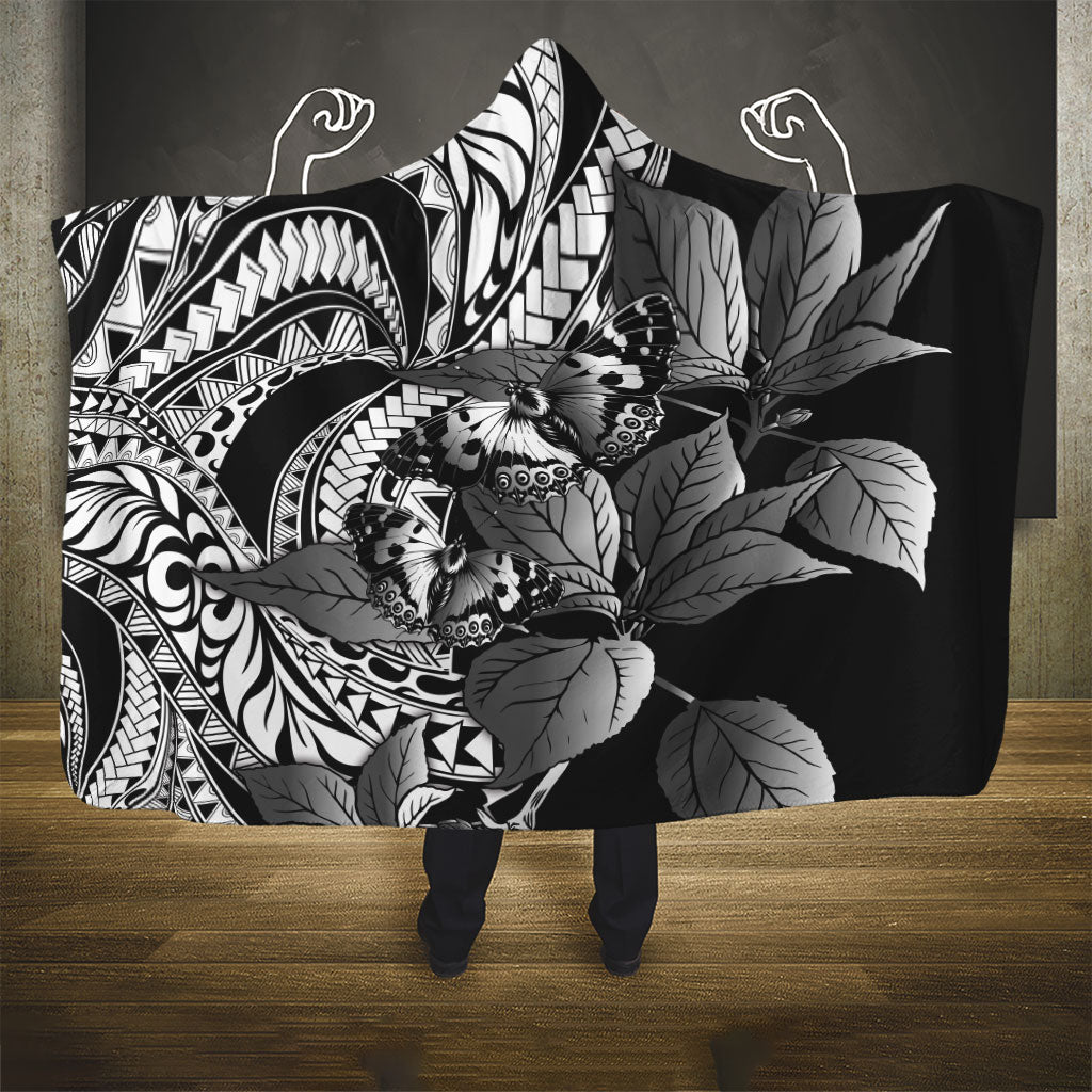 Kamehameha Butterfly Hawaii Hooded Blanket Hawaiian Pulelehua Mamaki Black Color