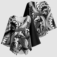Kamehameha Butterfly Hawaii Kimono Sleeve Blouse Hawaiian Pulelehua Mamaki Black Color