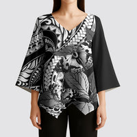 Kamehameha Butterfly Hawaii Kimono Sleeve Blouse Hawaiian Pulelehua Mamaki Black Color