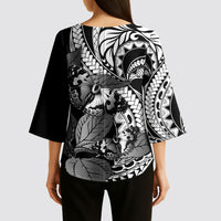 Kamehameha Butterfly Hawaii Kimono Sleeve Blouse Hawaiian Pulelehua Mamaki Black Color