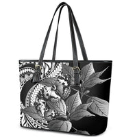 Kamehameha Butterfly Hawaii Leather Tote Bag Hawaiian Pulelehua Mamaki Black Color