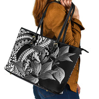Kamehameha Butterfly Hawaii Leather Tote Bag Hawaiian Pulelehua Mamaki Black Color
