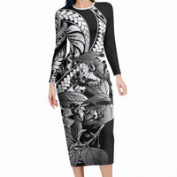 Kamehameha Butterfly Hawaii Long Sleeve Bodycon Dress Hawaiian Pulelehua Mamaki Black Color