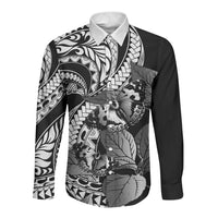 Kamehameha Butterfly Hawaii Long Sleeve Button Shirt Hawaiian Pulelehua Mamaki Black Color