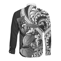 Kamehameha Butterfly Hawaii Long Sleeve Button Shirt Hawaiian Pulelehua Mamaki Black Color