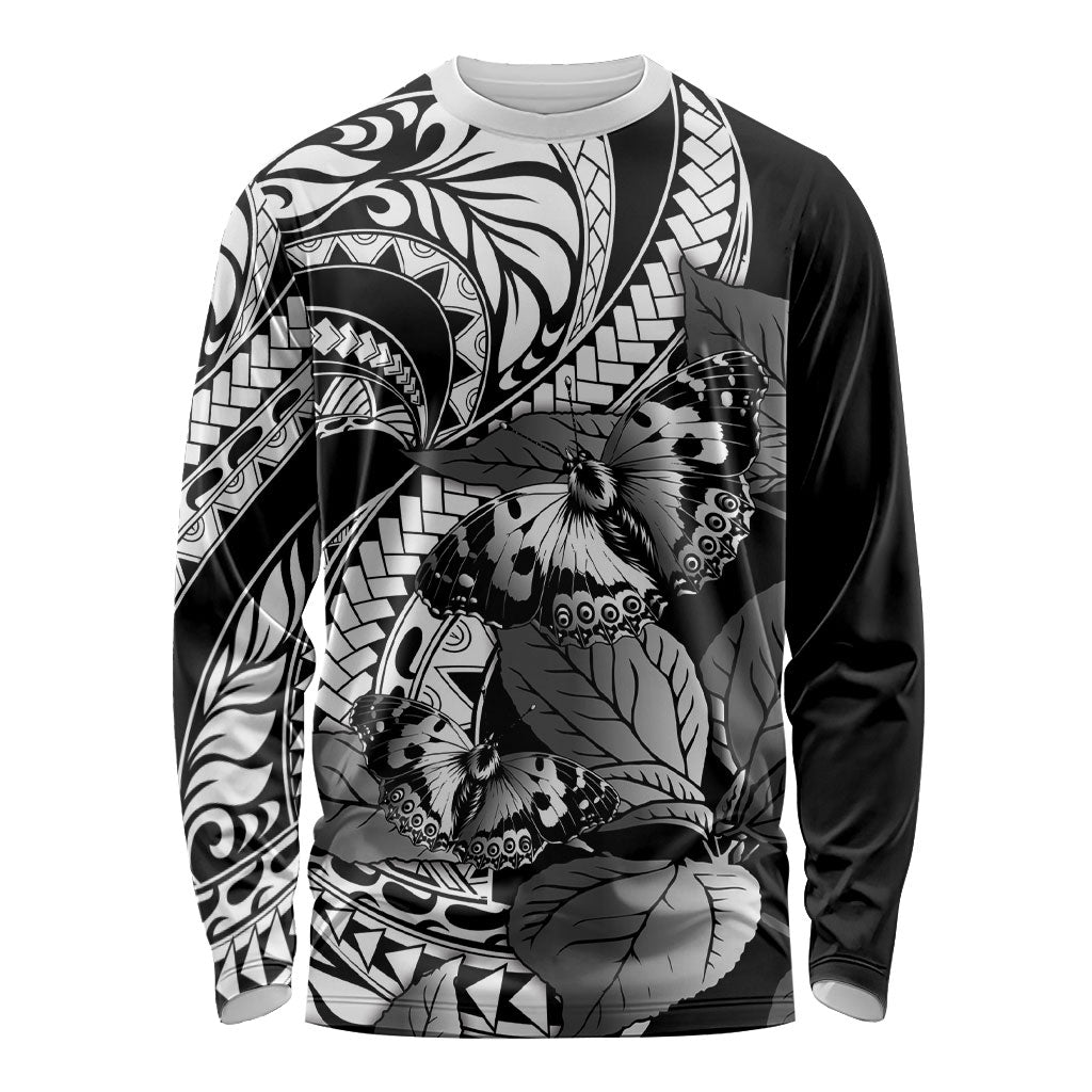 Kamehameha Butterfly Hawaii Long Sleeve Shirt Hawaiian Pulelehua Mamaki Black Color