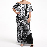 Kamehameha Butterfly Hawaii Off Shoulder Maxi Dress Hawaiian Pulelehua Mamaki Black Color