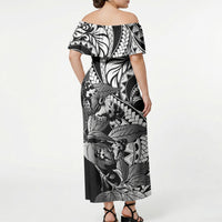 Kamehameha Butterfly Hawaii Off Shoulder Maxi Dress Hawaiian Pulelehua Mamaki Black Color