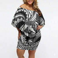 Kamehameha Butterfly Hawaii Off Shoulder Short Dress Hawaiian Pulelehua Mamaki Black Color