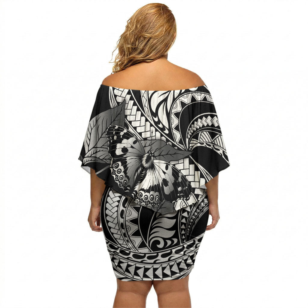 Kamehameha Butterfly Hawaii Off Shoulder Short Dress Hawaiian Pulelehua Mamaki Black Color