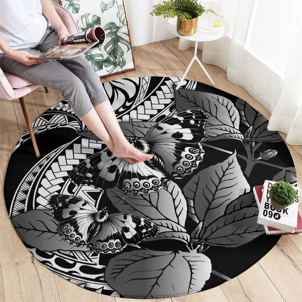 Kamehameha Butterfly Hawaii Round Carpet Hawaiian Pulelehua Mamaki Black Color