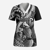 Kamehameha Butterfly Hawaii Scrub Top Hawaiian Pulelehua Mamaki Black Color