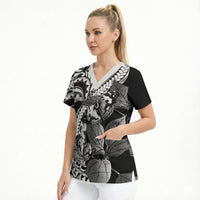 Kamehameha Butterfly Hawaii Scrub Top Hawaiian Pulelehua Mamaki Black Color