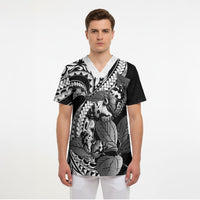 Kamehameha Butterfly Hawaii Scrub Top Hawaiian Pulelehua Mamaki Black Color