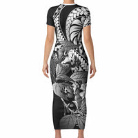 Kamehameha Butterfly Hawaii Short Sleeve Bodycon Dress Hawaiian Pulelehua Mamaki Black Color