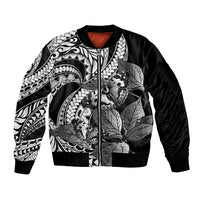 Kamehameha Butterfly Hawaii Sleeve Zip Bomber Jacket Hawaiian Pulelehua Mamaki Black Color