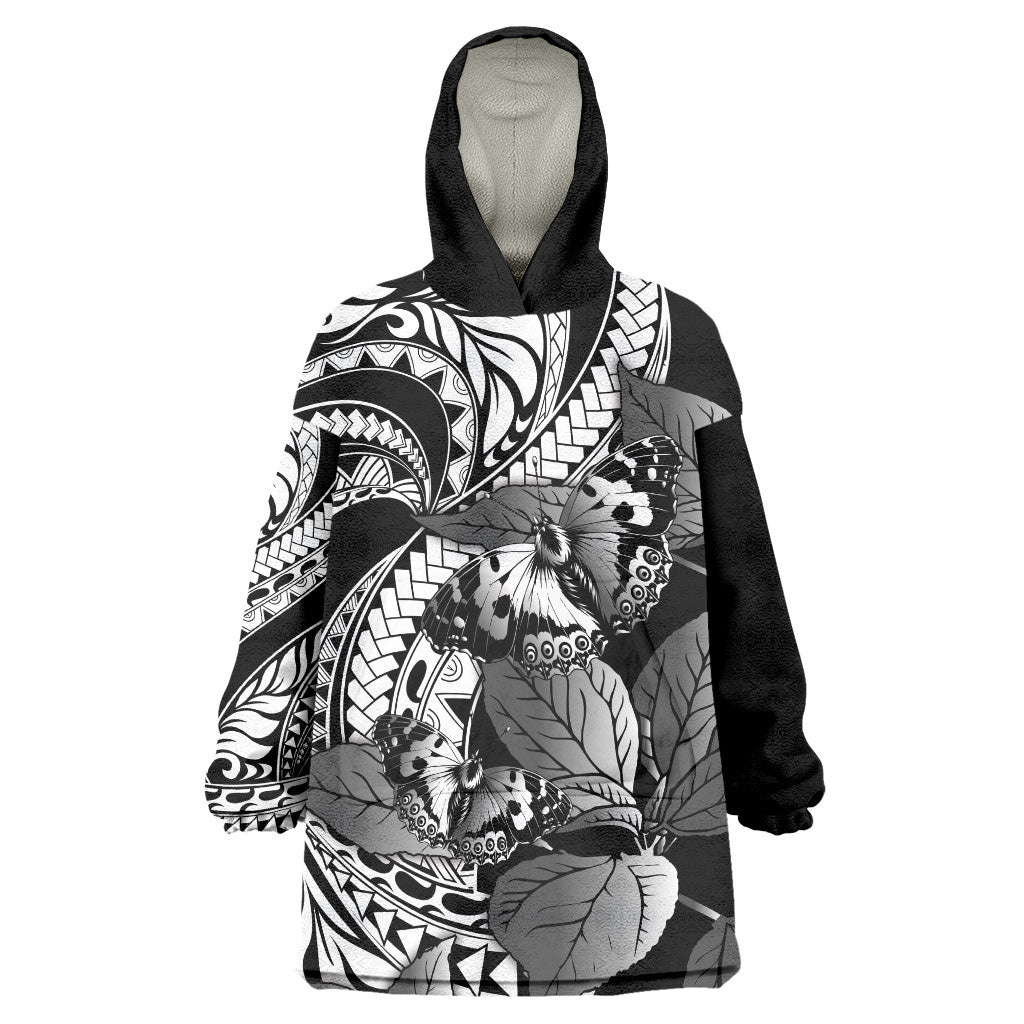 Kamehameha Butterfly Hawaii Wearable Blanket Hoodie Hawaiian Pulelehua Mamaki Black Color