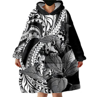 Kamehameha Butterfly Hawaii Wearable Blanket Hoodie Hawaiian Pulelehua Mamaki Black Color