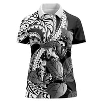 Kamehameha Butterfly Hawaii Women Polo Shirt Hawaiian Pulelehua Mamaki Black Color