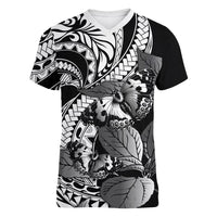 Kamehameha Butterfly Hawaii Women V-Neck T-Shirt Hawaiian Pulelehua Mamaki Black Color