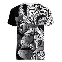 Kamehameha Butterfly Hawaii Women V-Neck T-Shirt Hawaiian Pulelehua Mamaki Black Color