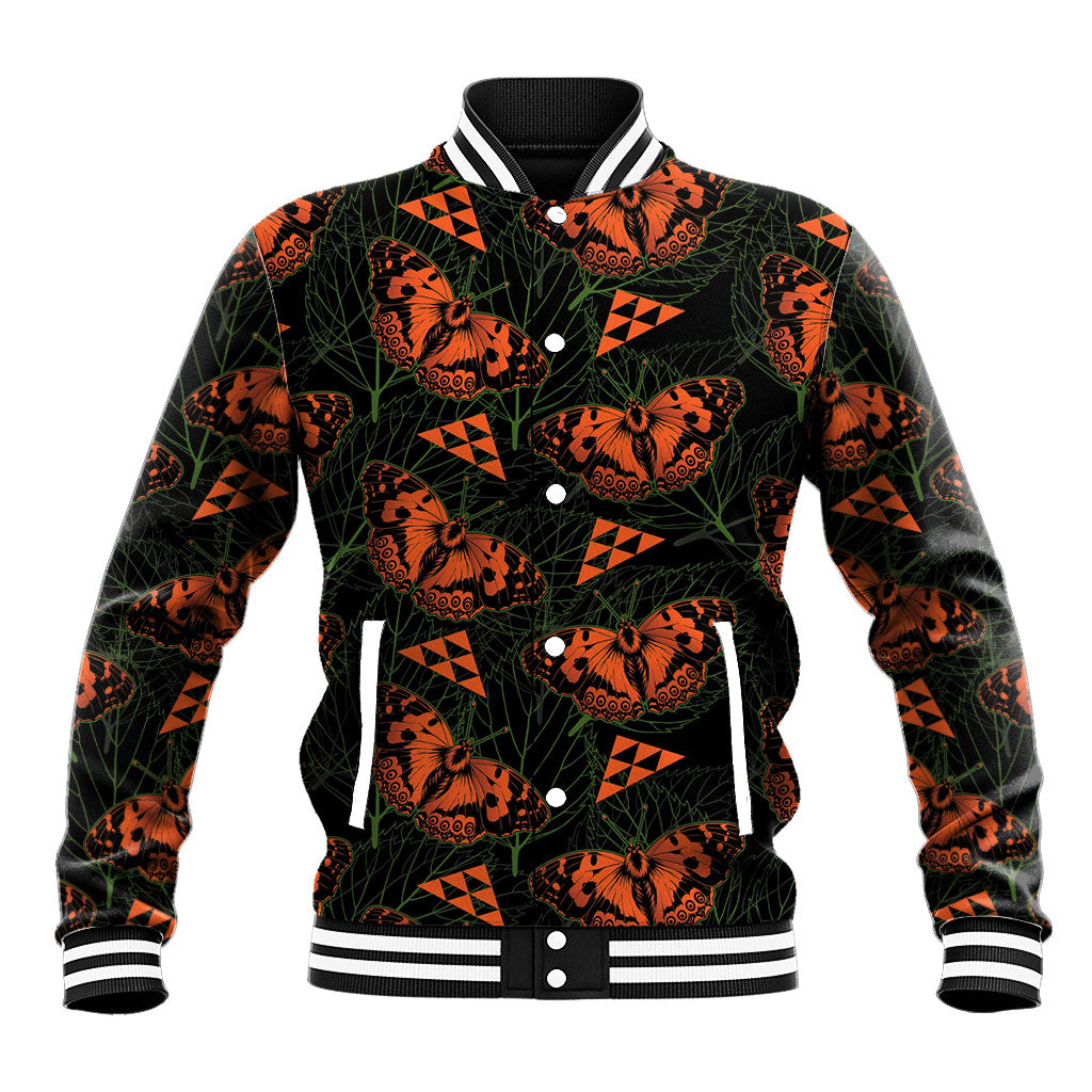 Kamehameha Butterfly Mamaki Hawaii Baseball Jacket Pulelehua Hawaiian Kakau Seamless Style