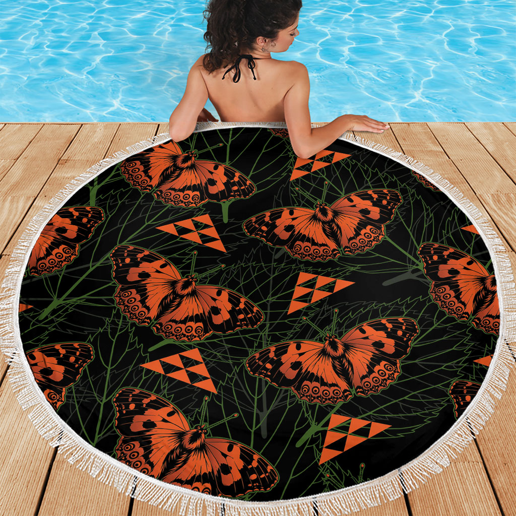 Kamehameha Butterfly Mamaki Hawaii Beach Blanket Pulelehua Hawaiian Kakau Seamless Style