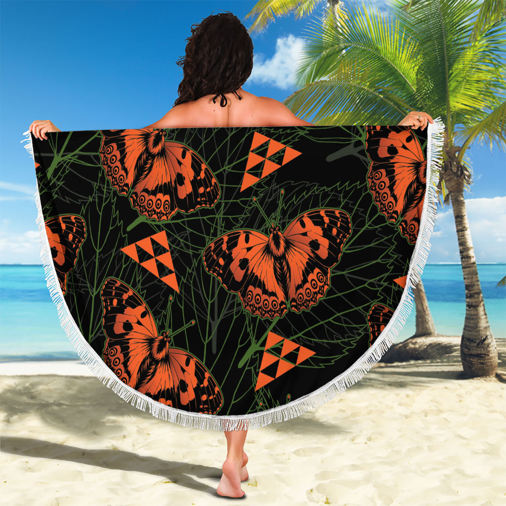 Kamehameha Butterfly Mamaki Hawaii Beach Blanket Pulelehua Hawaiian Kakau Seamless Style