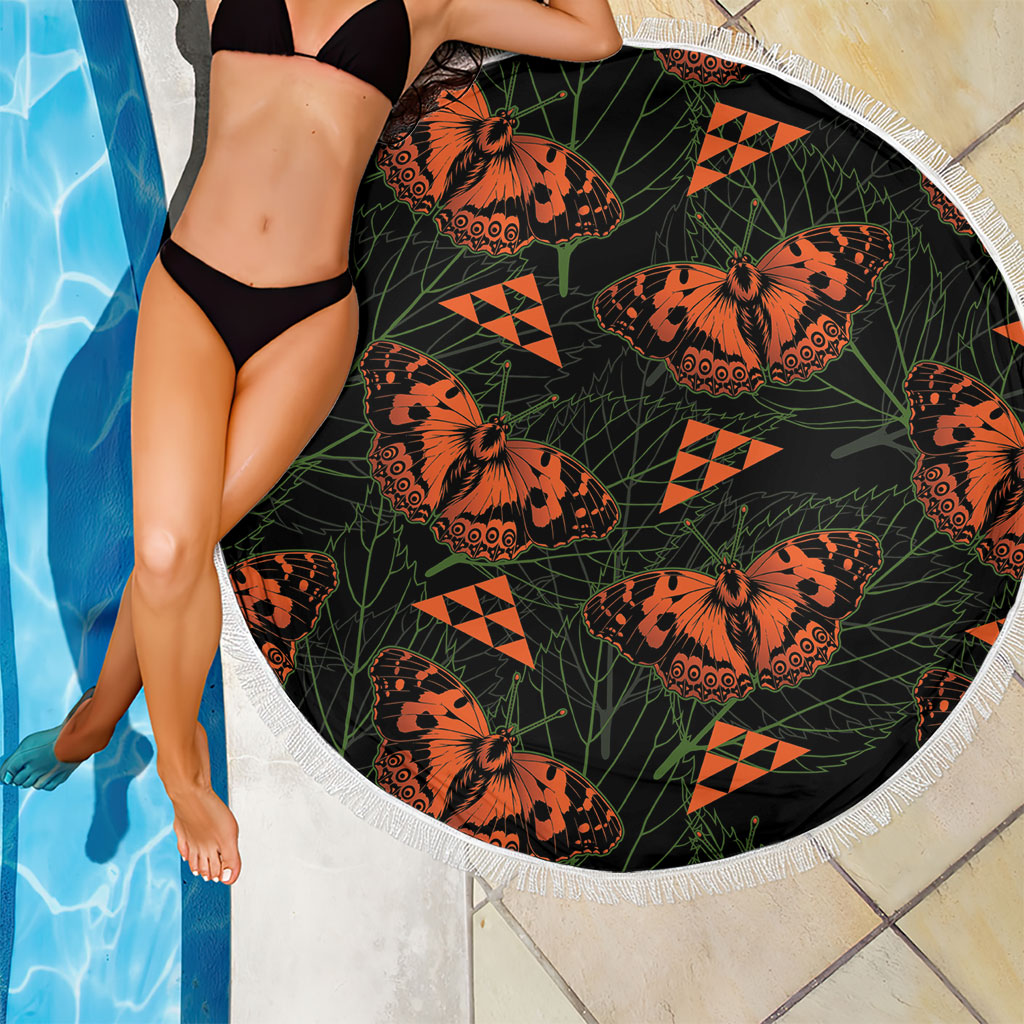 Kamehameha Butterfly Mamaki Hawaii Beach Blanket Pulelehua Hawaiian Kakau Seamless Style